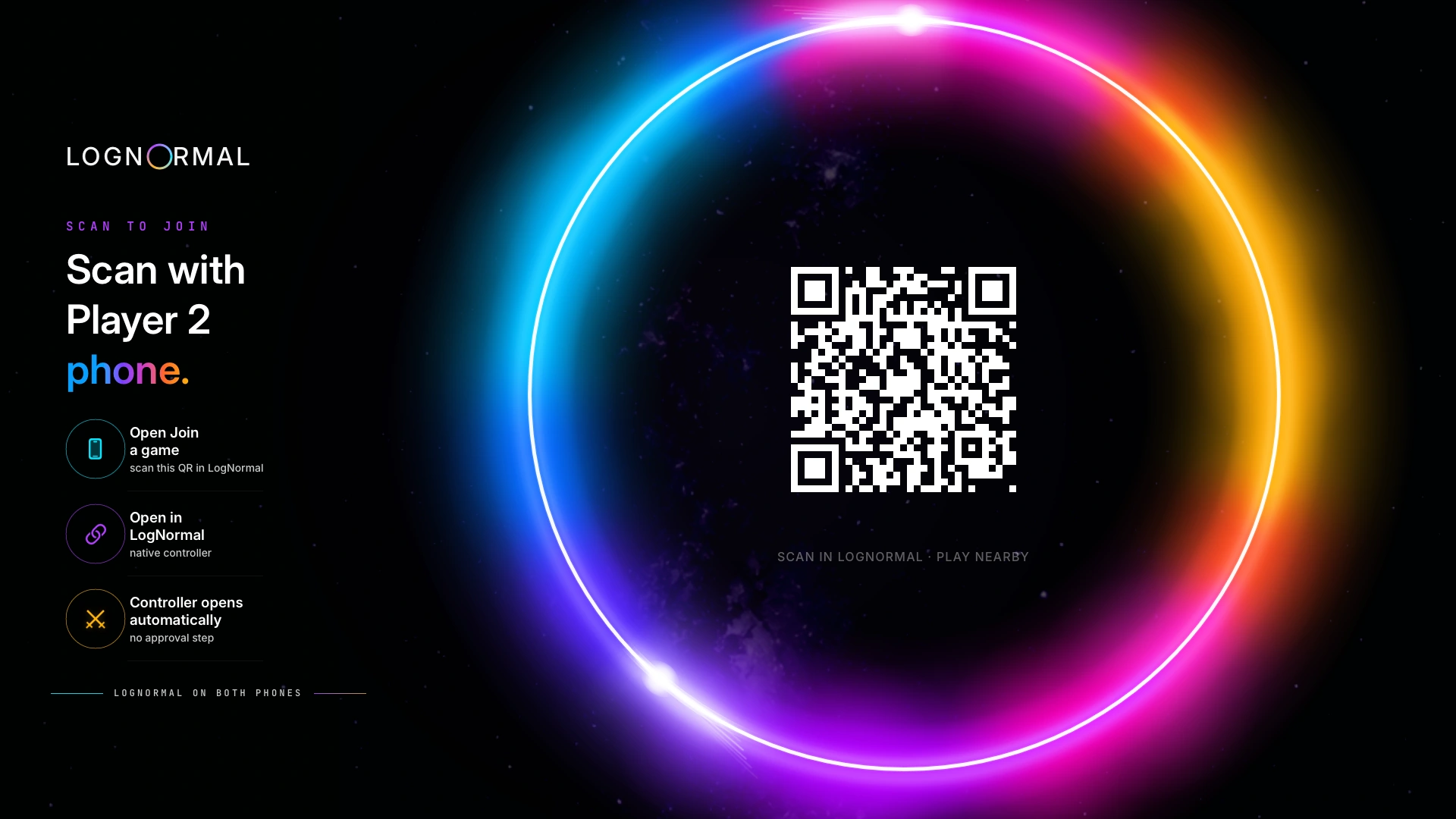 LogNormal TV invitation: a QR code to join the nearby hosted session.